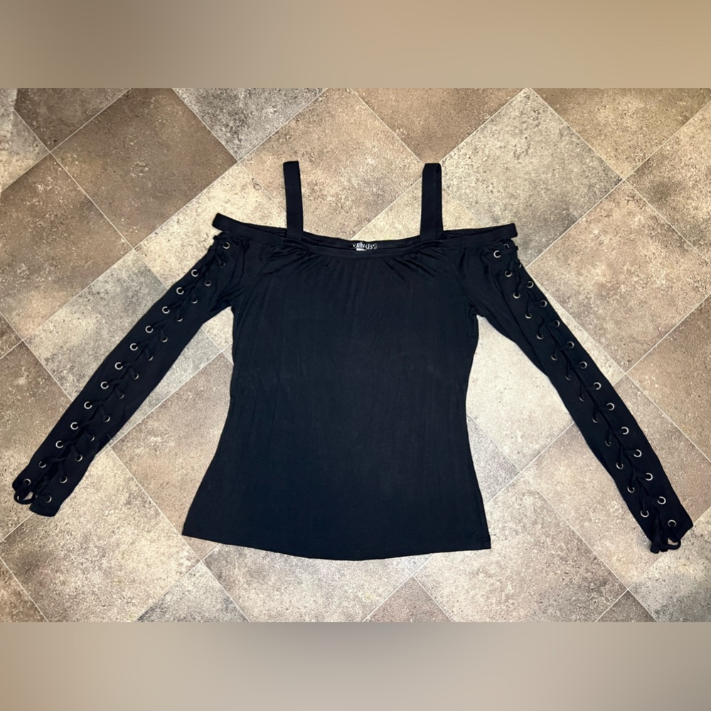 Venus Cold Shoulder Lace Up Sleeve Biker Blouse Top Women Large